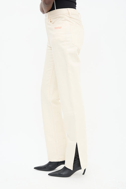 Off-White Beige High Waist Slit Trouser