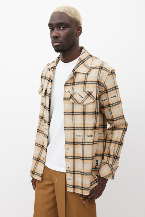 Off-White Beige 
Multicolour Distressed Flannel Shirt