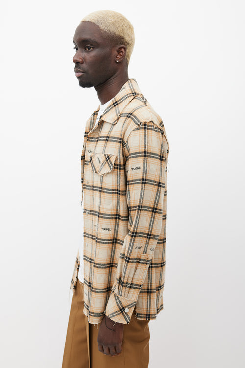 Off-White Beige 
Multicolour Distressed Flannel Shirt