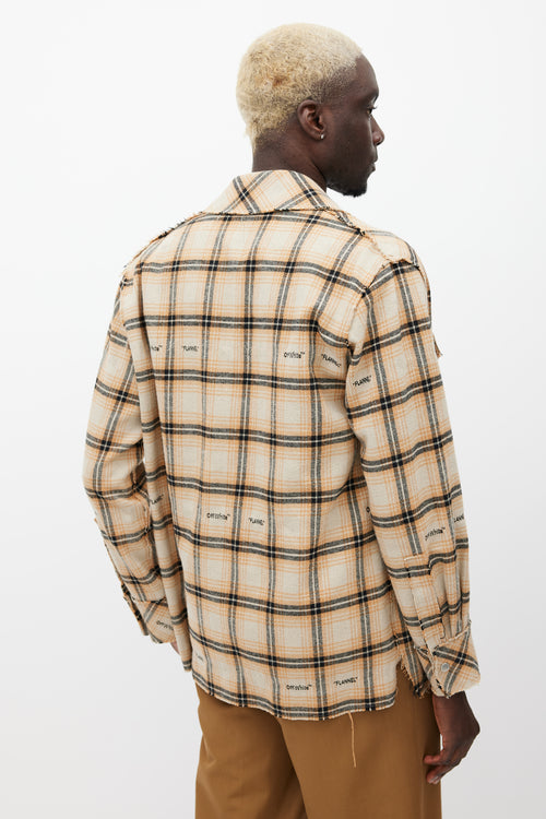 Off-White Beige 
Multicolour Distressed Flannel Shirt