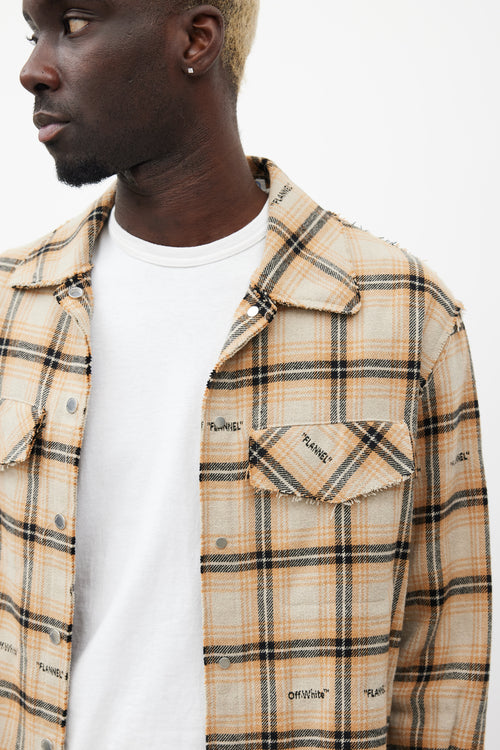 Off-White Beige 
Multicolour Distressed Flannel Shirt