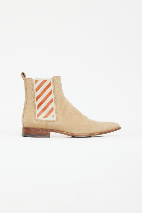 Off-White Beige Suede Logo Chelsea Boot