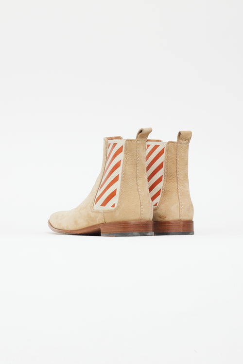 Off-White Beige Suede Logo Chelsea Boot