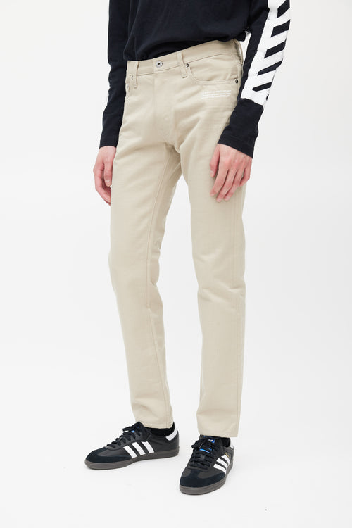 Off-White Beige 
White Slim Logo Jeans