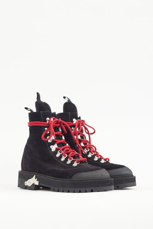 Off-White Black 
Silver Leather Hiking Boot