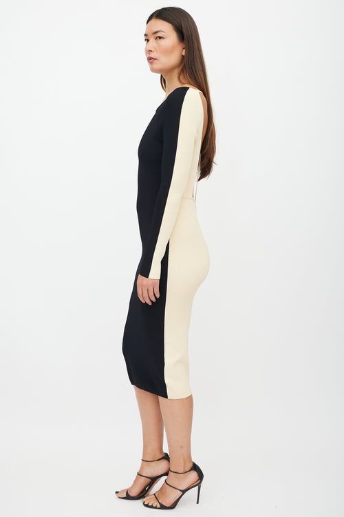 Off-White Black 
Cream Ribbed Cut Out Dress