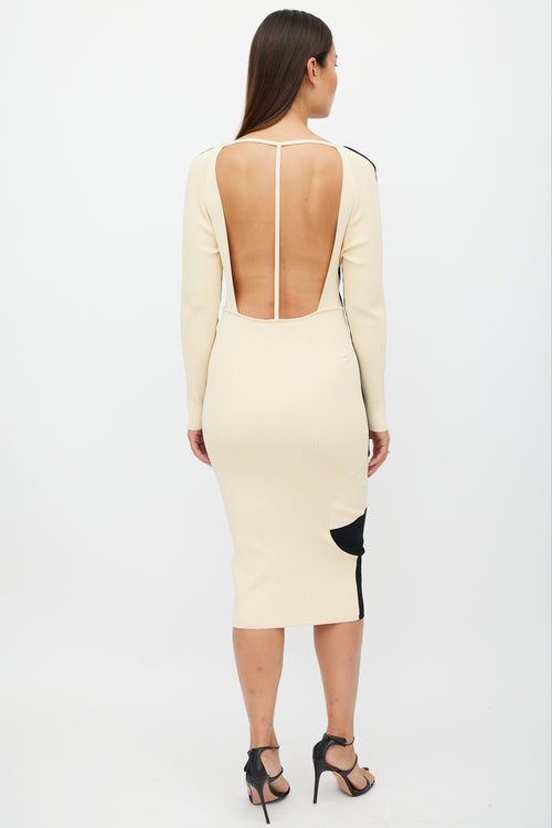 Off-White Black 
Cream Ribbed Cut Out Dress