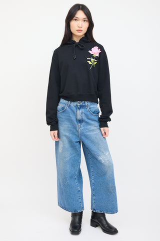 Off-White Black Cropped Flowers Hoodie