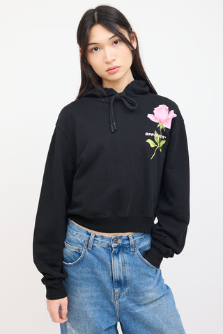 Off-White Black Cropped Flowers Hoodie