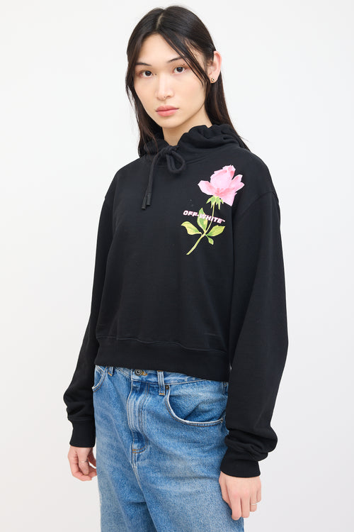 Off-White Black Cropped Flowers Hoodie