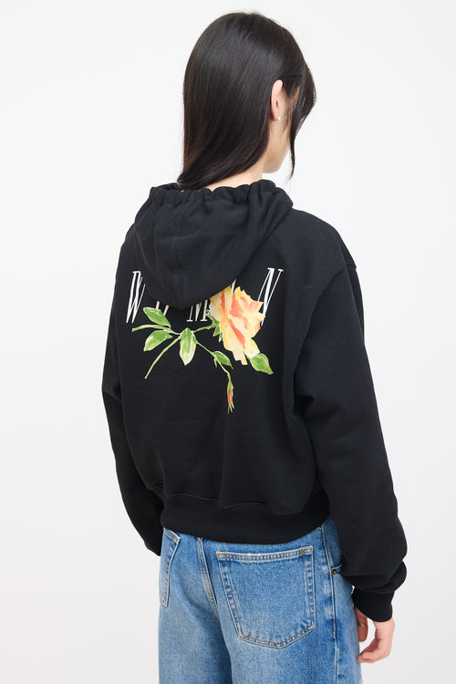 Off-White Black Cropped Flowers Hoodie