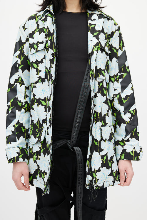 Off-White Black 
Multicolour Floral Belted Lawn Jacket