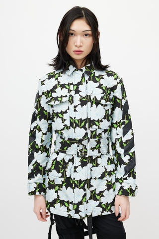 Off-White Black 
Multicolour Floral Belted Lawn Jacket