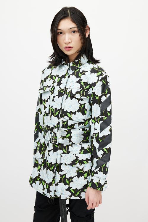 Off-White Black 
Multicolour Floral Belted Lawn Jacket