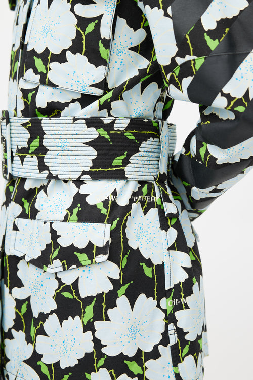 Off-White Black 
Multicolour Floral Belted Lawn Jacket