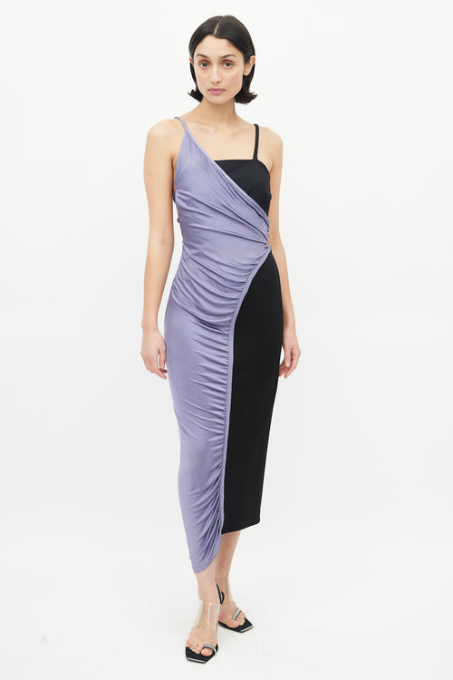 Off-White Black 
Purple Asymmetrical Ruched Dress