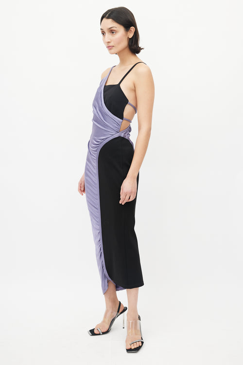 Off-White Black 
Purple Asymmetrical Ruched Dress