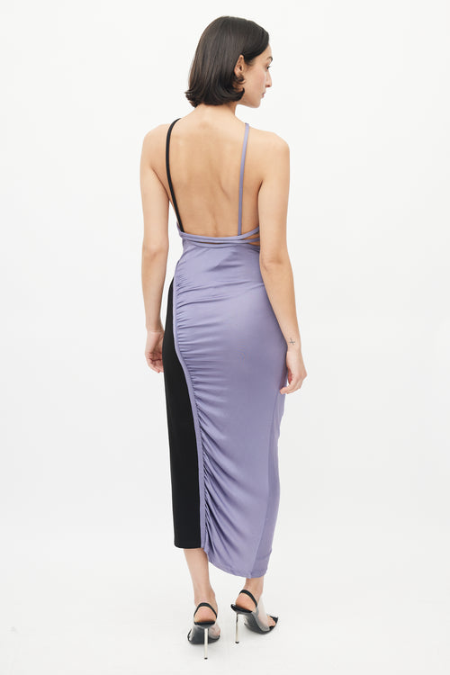 Off-White Black 
Purple Asymmetrical Ruched Dress