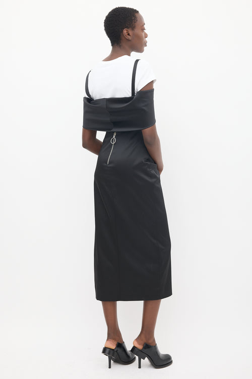 Off-White Black Satin Off The Shoulder Midi Dress