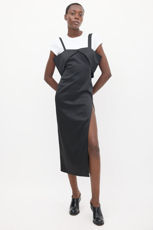 Off-White Black Satin Off The Shoulder Midi Dress