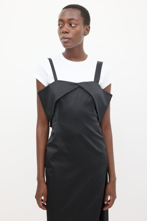 Off-White Black Satin Off The Shoulder Midi Dress