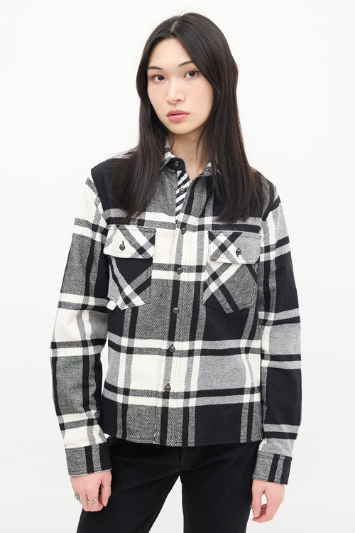 Off-White Black 
White Cotton Plaid Graffiti Logo Shirt