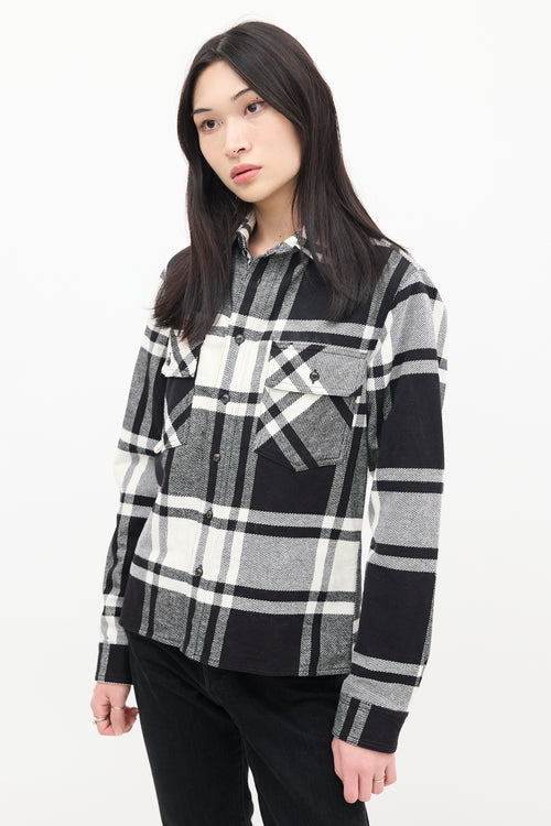 Off-White Black 
White Cotton Plaid Graffiti Logo Shirt