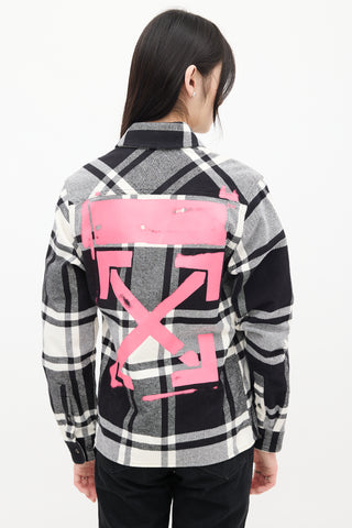 Off-White Black 
White Cotton Plaid Graffiti Logo Shirt