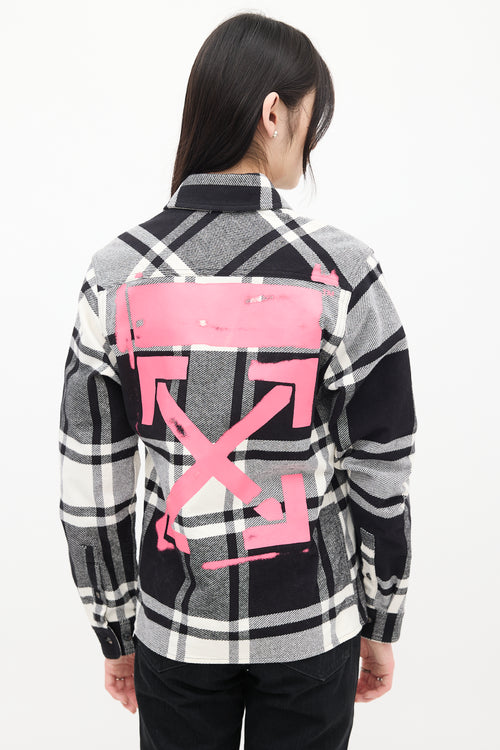 Off-White Black 
White Cotton Plaid Graffiti Logo Shirt