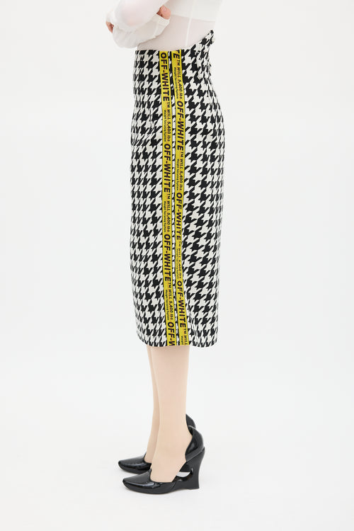 Off-White Black 
White Houndstooth Logo Skirt