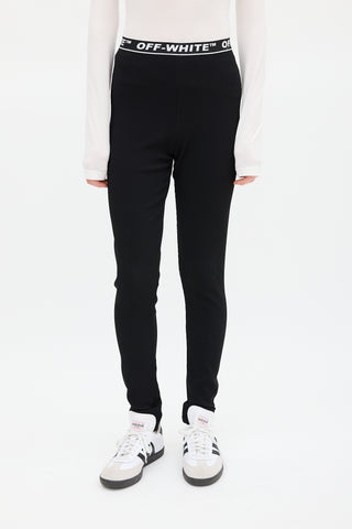 Off-White Black 
White Ribbed Logo Legging