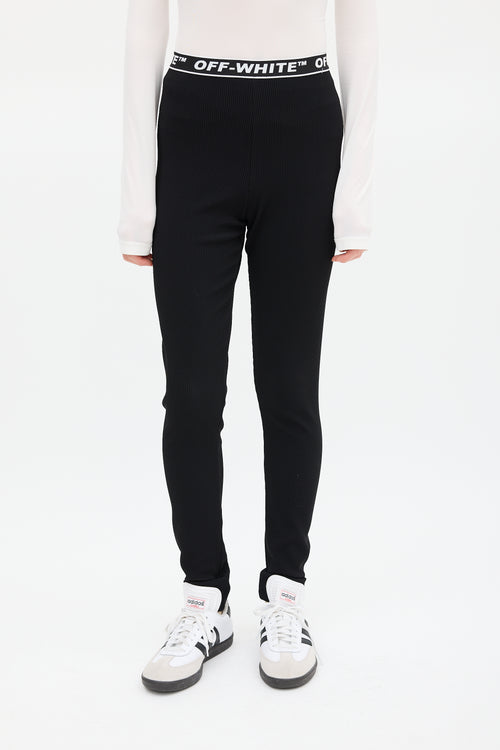 Off-White Black 
White Ribbed Logo Legging