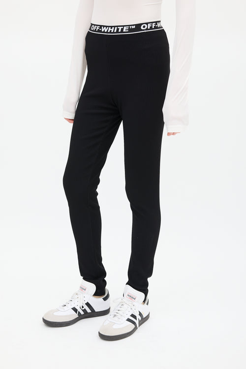 Off-White Black 
White Ribbed Logo Legging