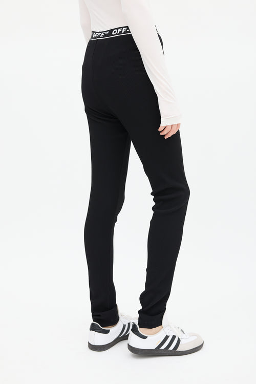 Off-White Black 
White Ribbed Logo Legging