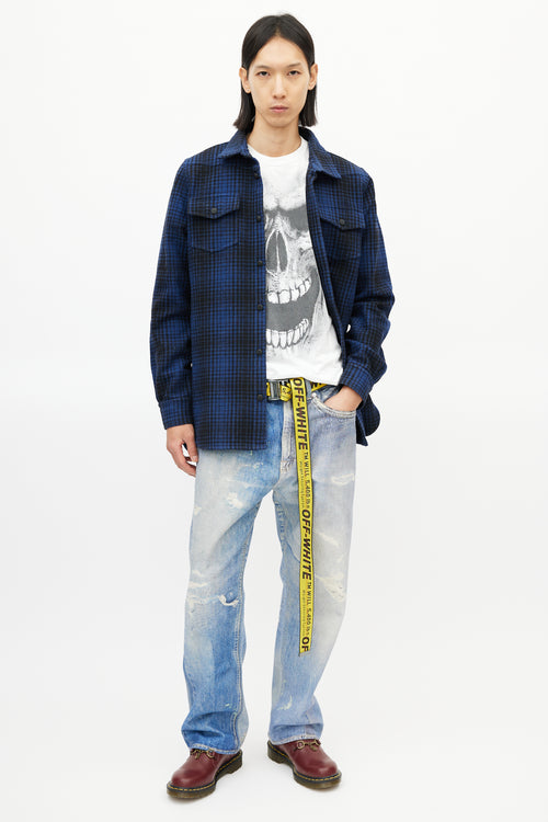 Off-White Blue 
Black Wool Logo Shirt Jacket