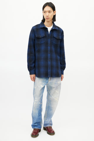 Off-White Blue 
Black Wool Logo Shirt Jacket