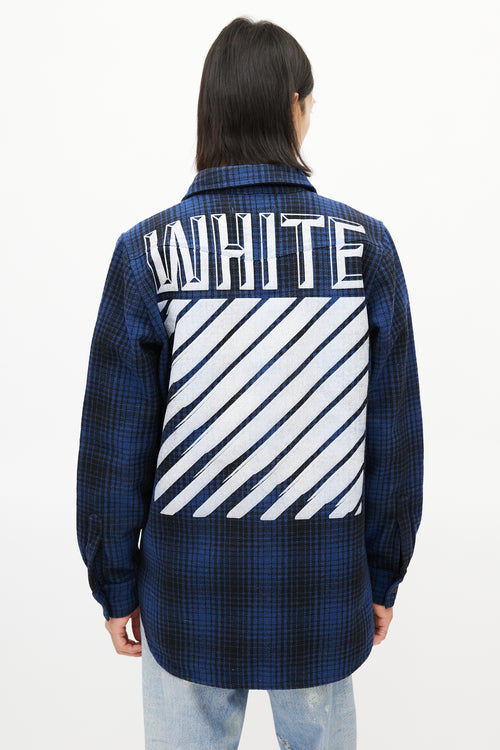 Off-White Blue 
Black Wool Logo Shirt Jacket