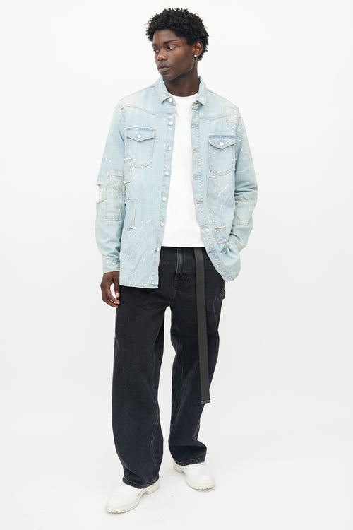 Off-White Blue Denim Distressed Western Jacket