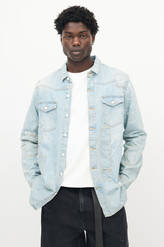 Off-White Blue Denim Distressed Western Jacket