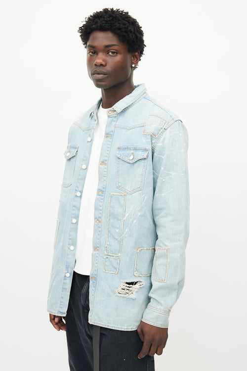 Off-White Blue Denim Distressed Western Jacket