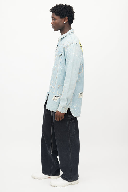 Off-White Blue Denim Distressed Western Jacket