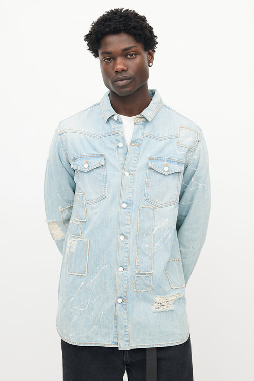 Off-White Blue Denim Distressed Western Jacket