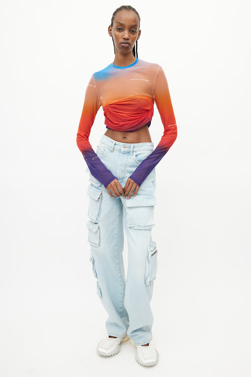 Off-White Blue 
Orange Gradient Tulle Mesh Top