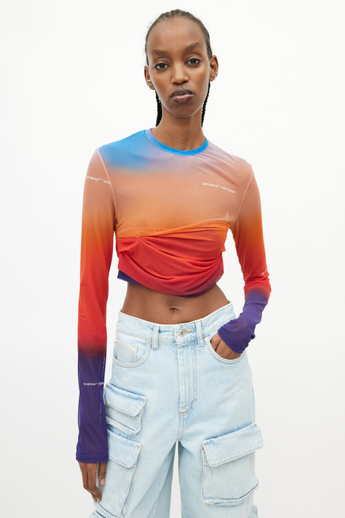 Off-White Blue 
Orange Gradient Tulle Mesh Top