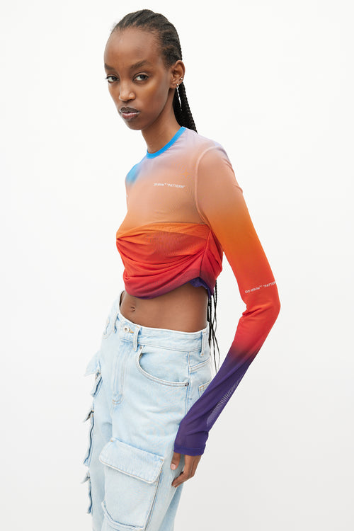 Off-White Blue 
Orange Gradient Tulle Mesh Top