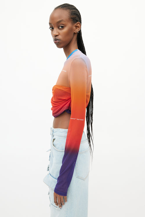 Off-White Blue 
Orange Gradient Tulle Mesh Top