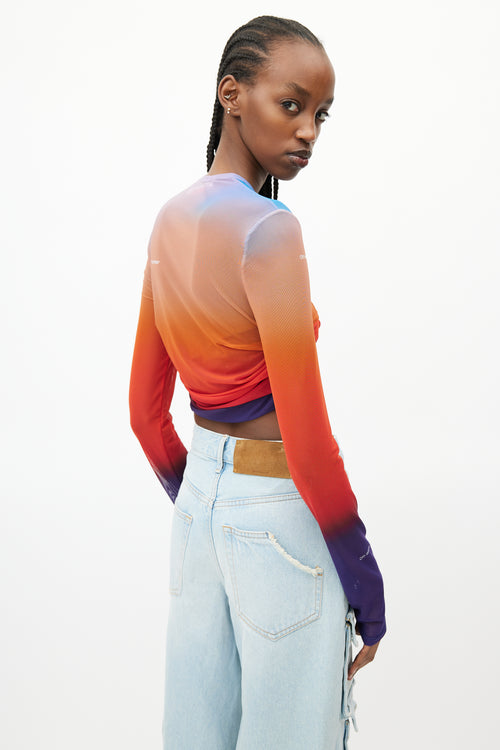 Off-White Blue 
Orange Gradient Tulle Mesh Top