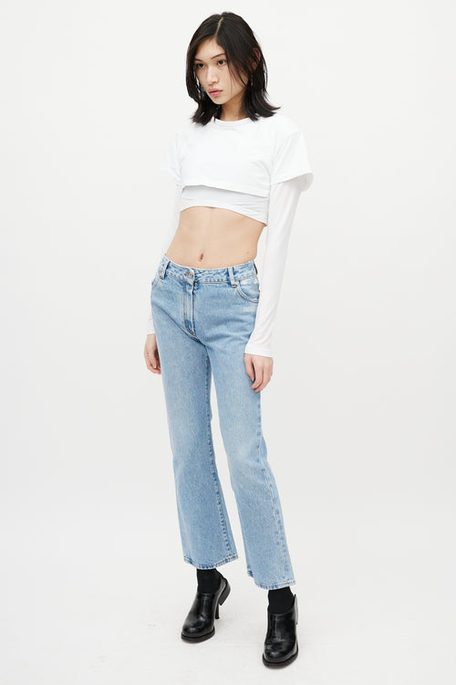 Off-White Blue 
White Distressed Slim Denim Jeans