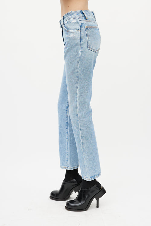 Off-White Blue 
White Distressed Slim Denim Jeans