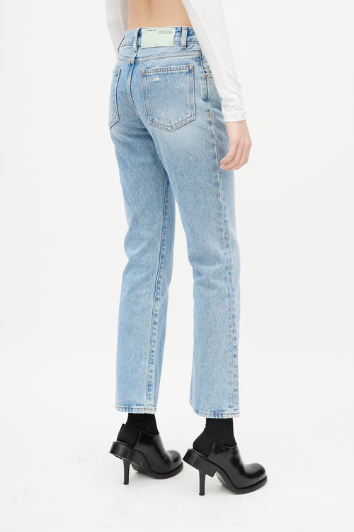 Off-White Blue 
White Distressed Slim Denim Jeans